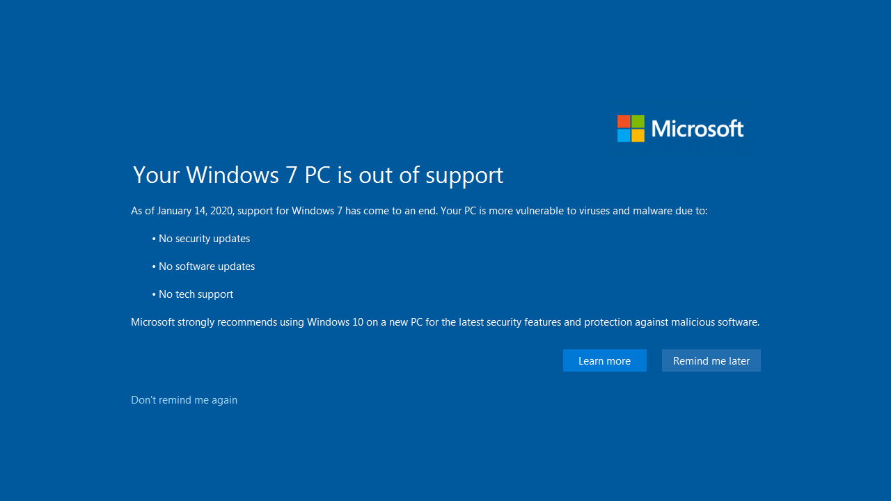 Windows 7 no more security updates